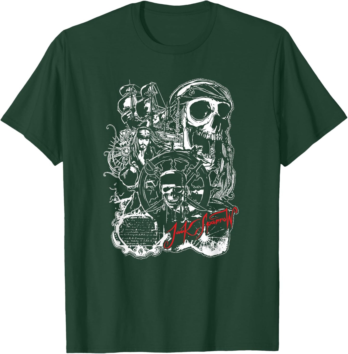 Disney Pirates of The Caribbean Jack Sparrow White Outline T-Shirt - T-Shirt | Forest