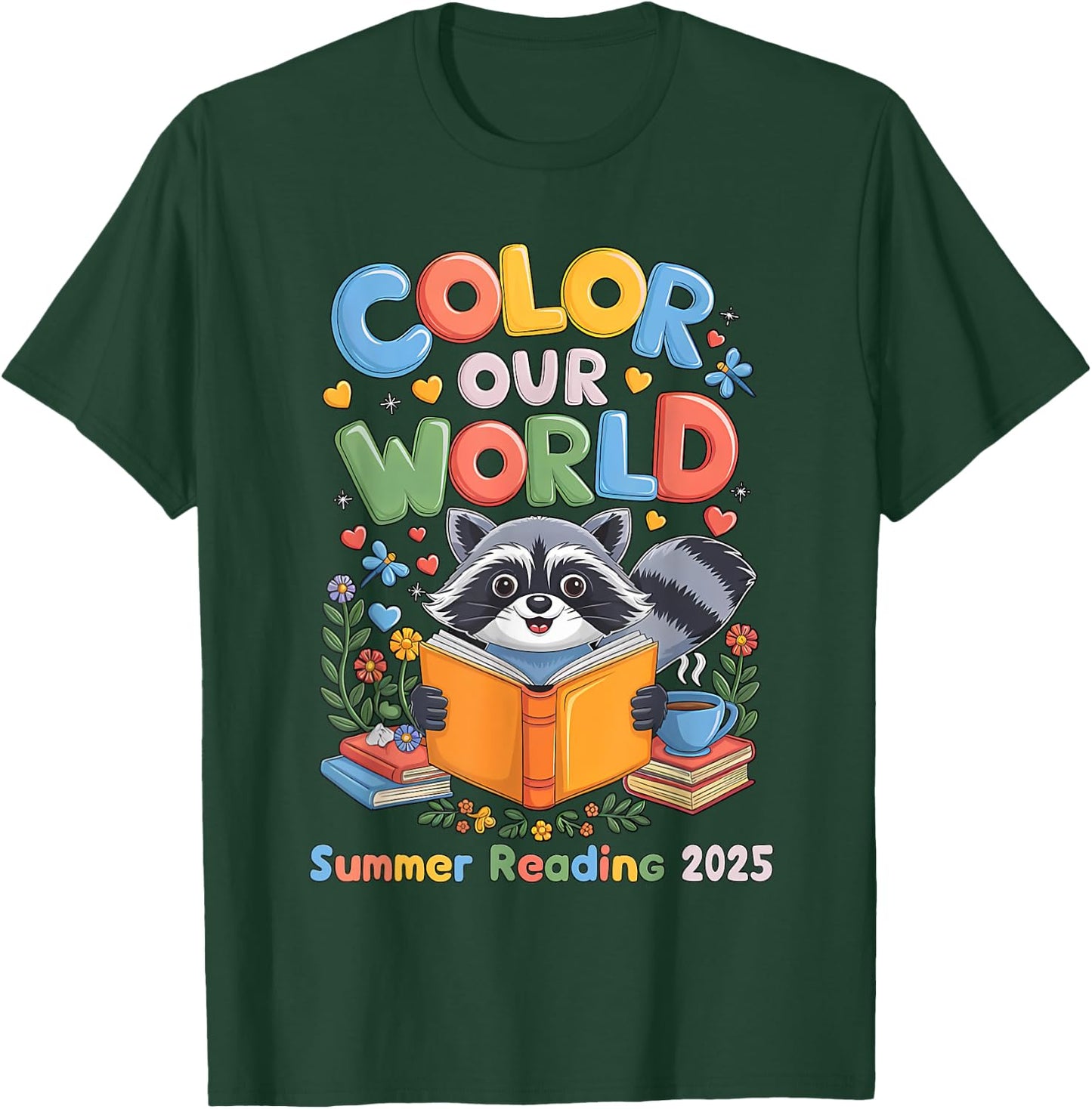 Color Our World Summer Reading Program 2025 Funny Raccoon T-Shirt - T-Shirt | Forest
