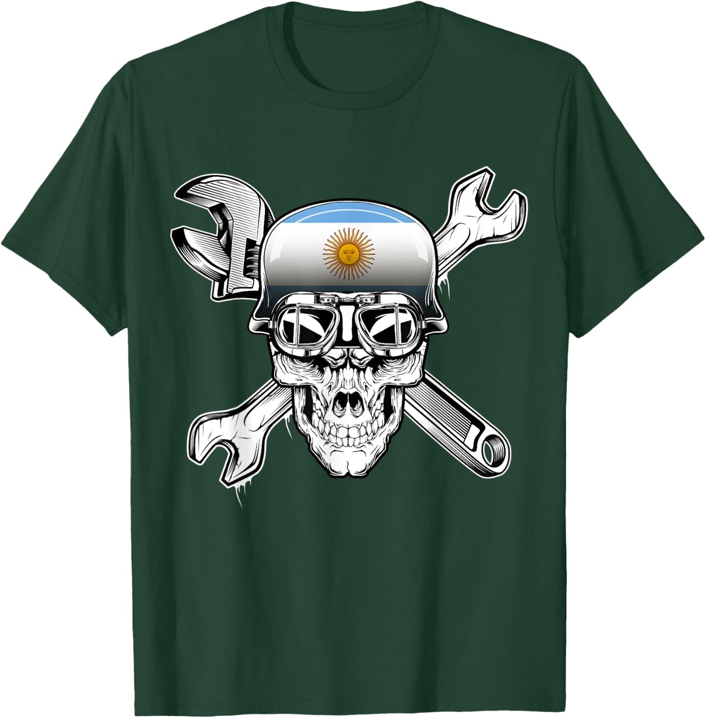 Argentina Biker Skull Motorcycle Flag T-Shirt - T-Shirt | Forest