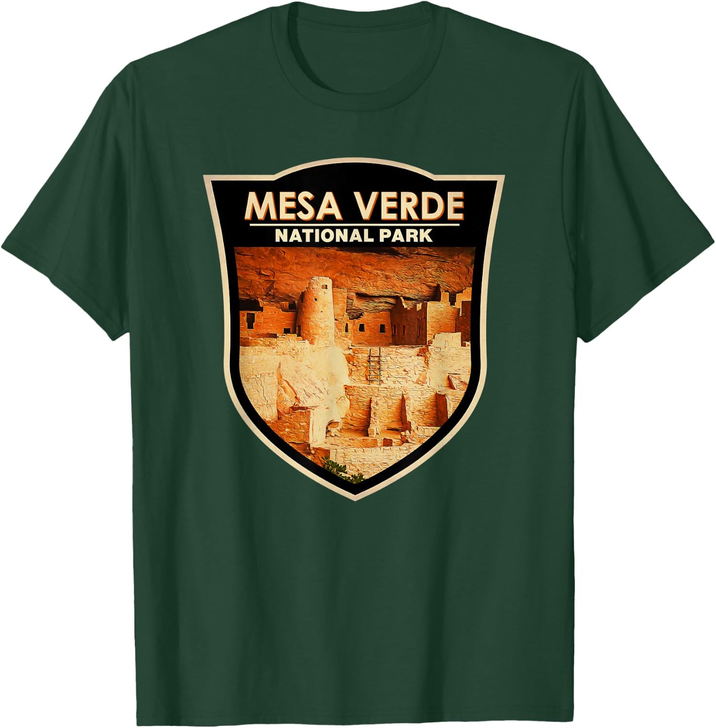 Mesa Verde National Park Cliff Palace Badge T-Shirt - T-Shirt | Forest