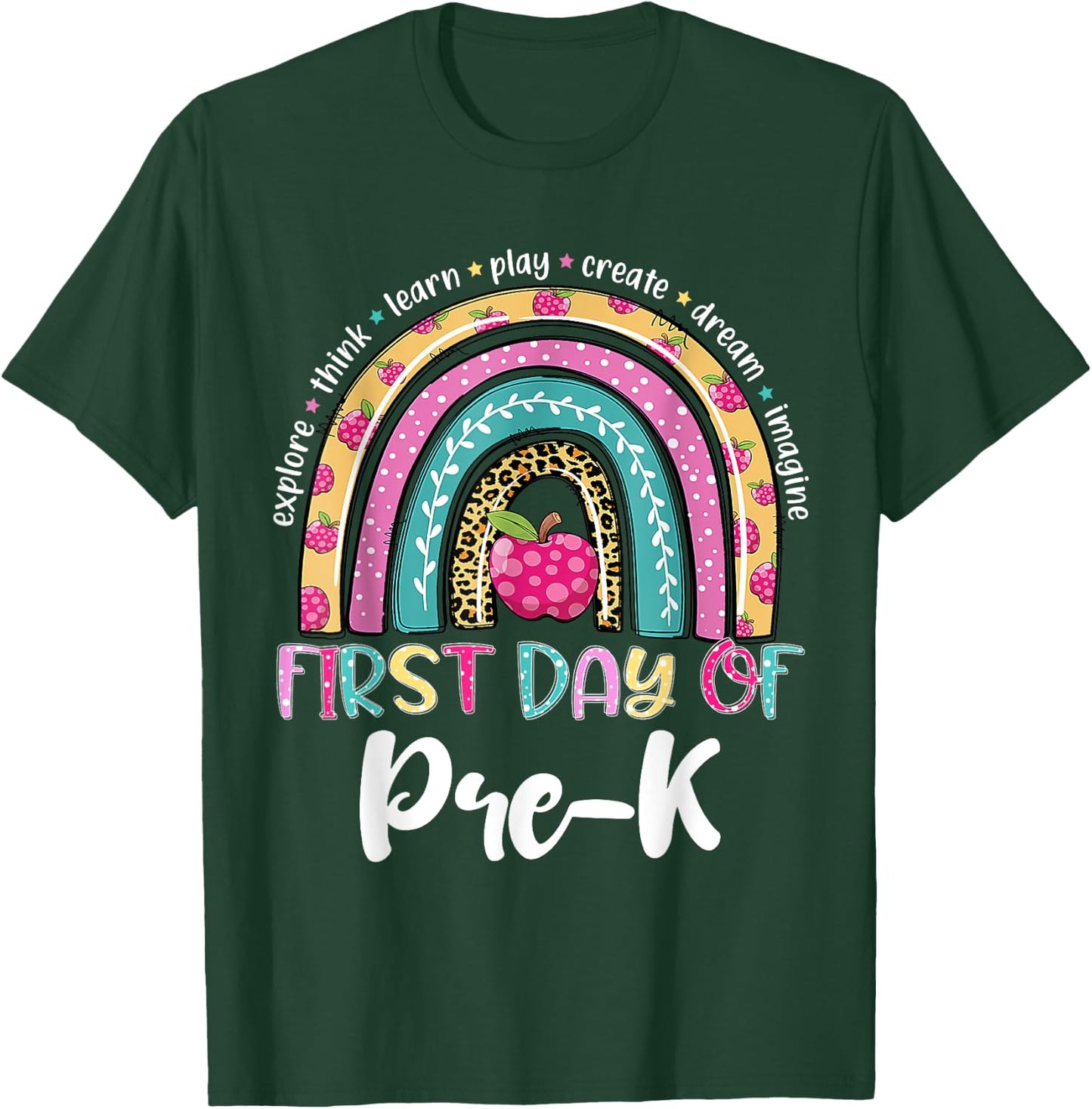 Back To School Shirt Rainbow Happy First Day Of Pre-K Gift T-Shirt - T-Shirt | Forest