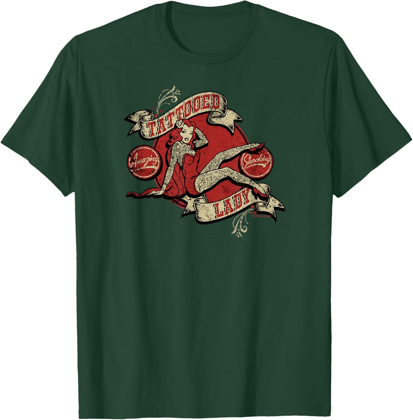 Pinup Tattoo Lady Vintage Retro Ink Sideshow Retro-a-go-go T-Shirt - T-Shirt | Forest