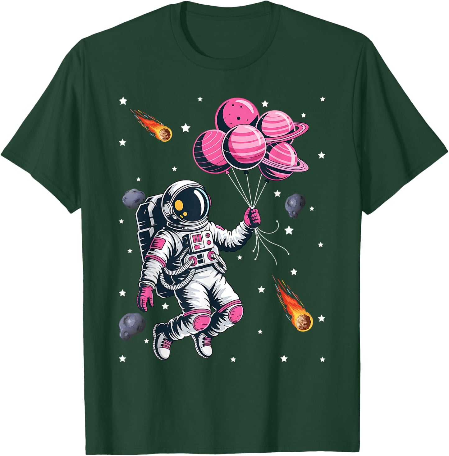 Girl Astronaut Balloon Planets Space Galaxy Girls Kids T-Shirt - T-Shirt | Forest