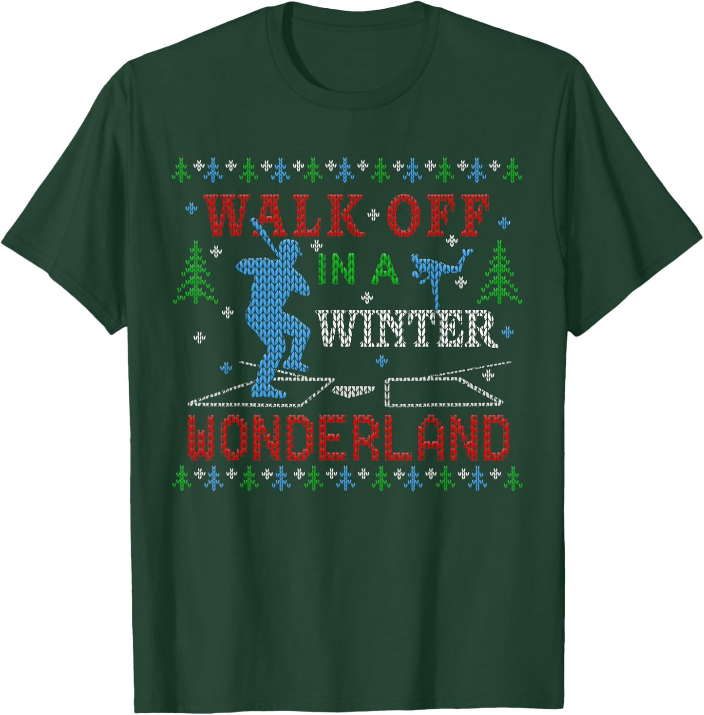 Baseball Softball Walk Off Ugly Christmas Sweater Party T-Shirt - T-Shirt | Forest