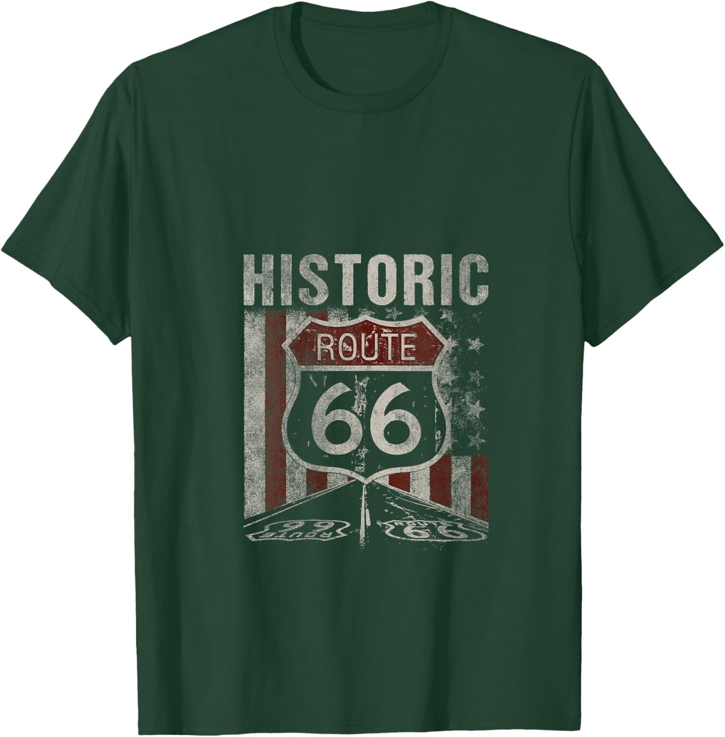 Historic U.S.A. Route 66 Highway Vintage America Road Sign V-Neck T-Shirt - T-Shirt | Forest