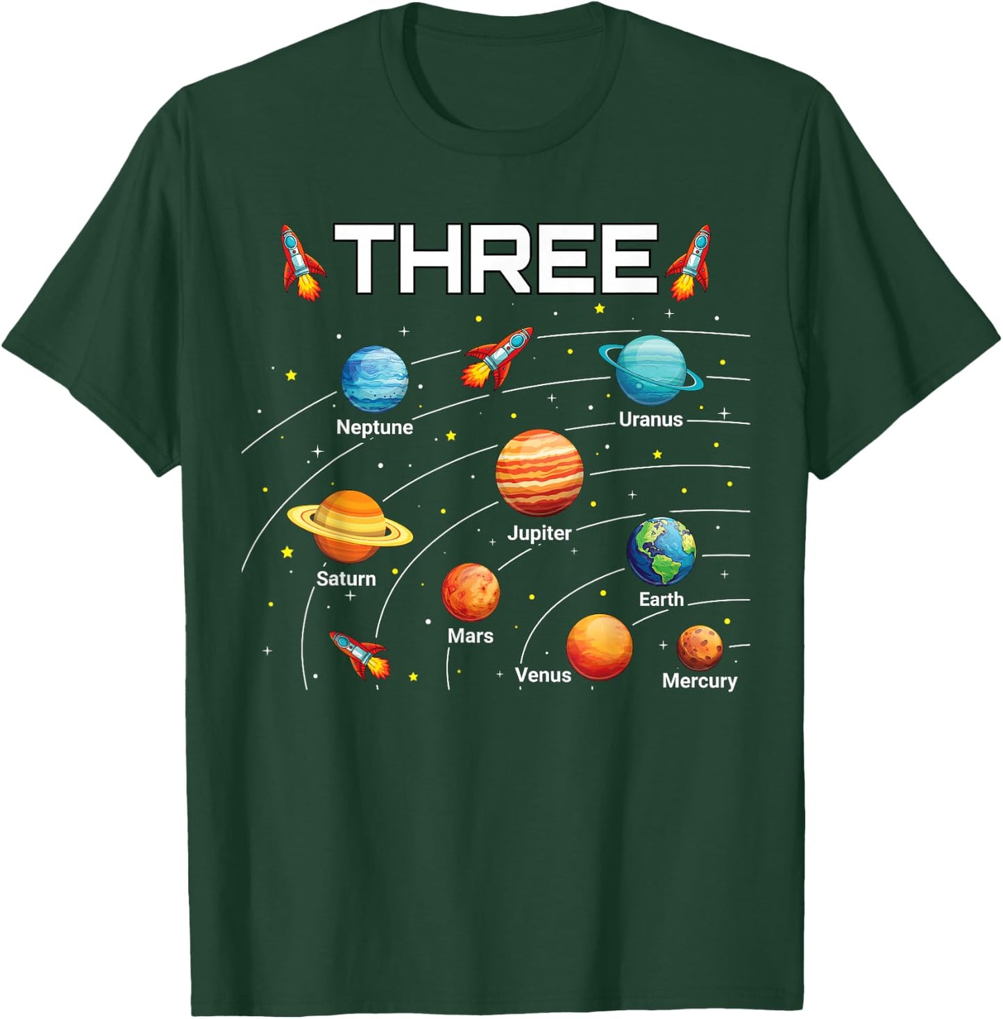 3 Year Old Shirt Boys Girls Space Planets 3rd Birthday Boy T-Shirt - T-Shirt | Forest