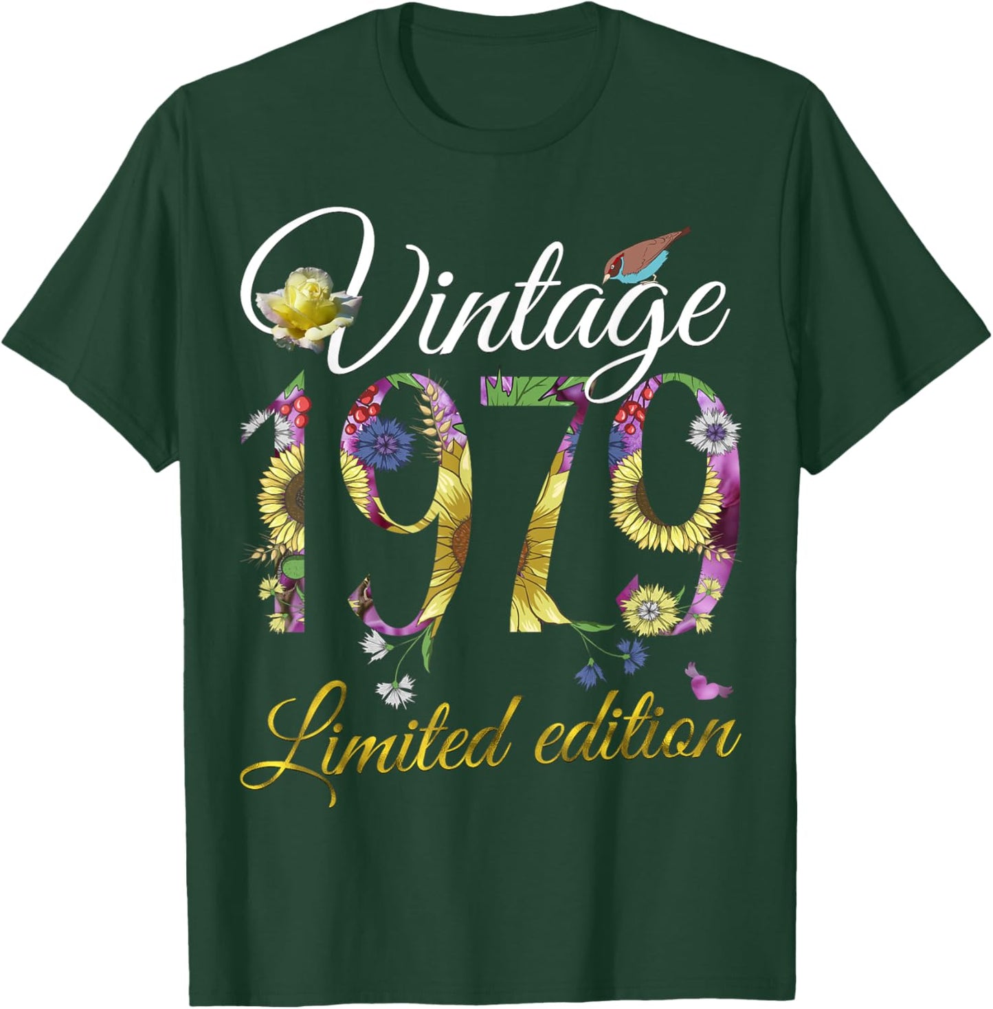 Vintage 1979 46 Year Old Sunflowers Floral 46th Birthday T-Shirt - T-Shirt | Forest