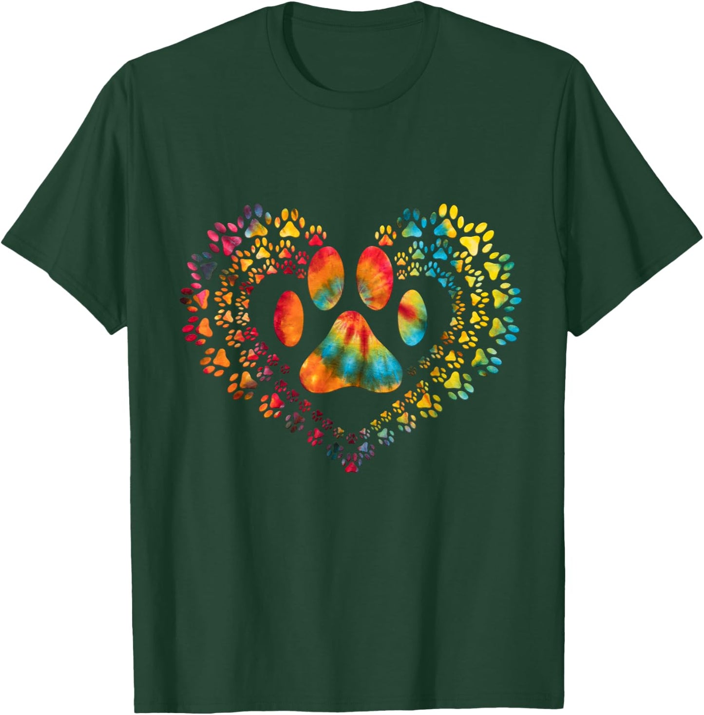 Tie Dye Love Dog Paw Print Heart Animal Lover T-Shirt - T-Shirt | Forest