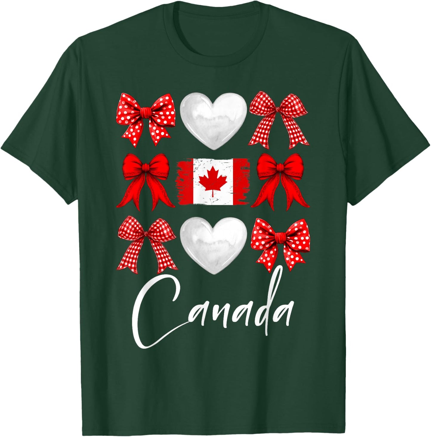 Canada Day Coquette Bow Maple Leaf Canadian Flag Women Girls T-Shirt - T-Shirt | Forest