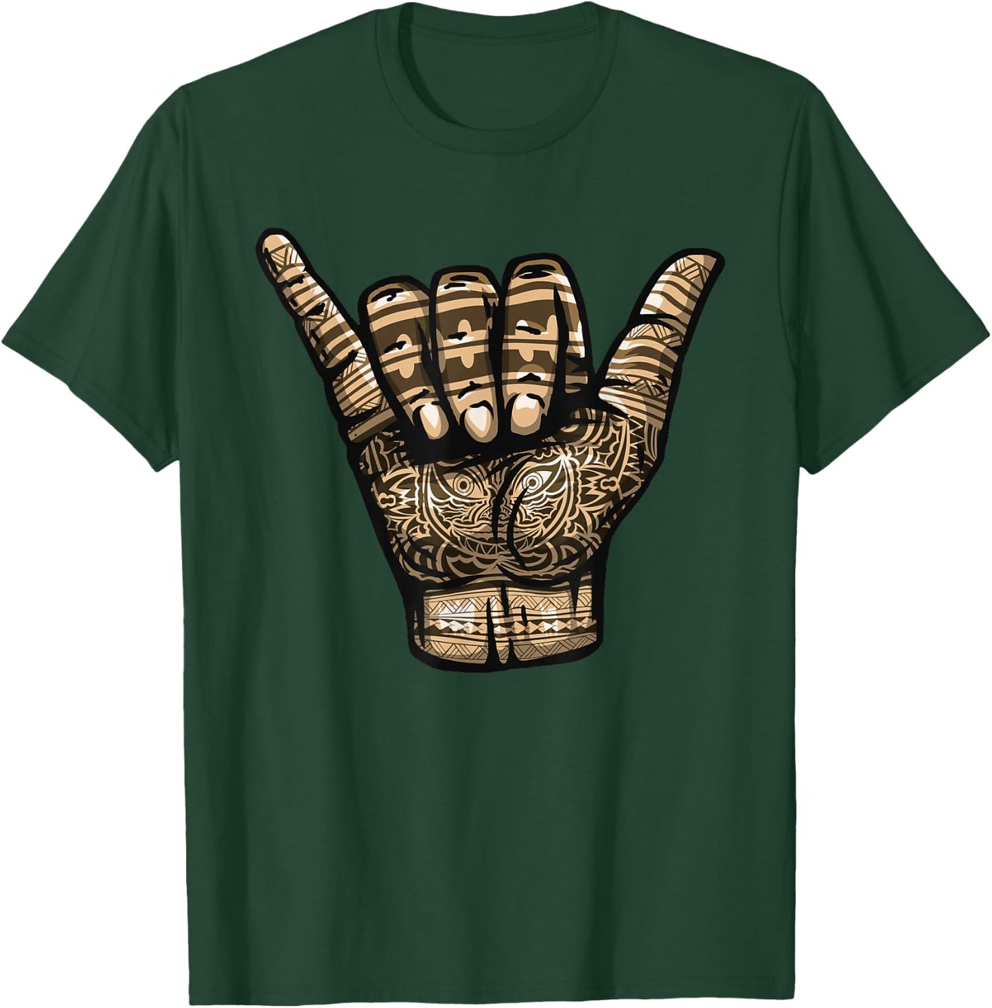 Polynesian Shaka Hand Art Men Women Hawaiian Tribal Tattoo T-Shirt - T-Shirt | Forest