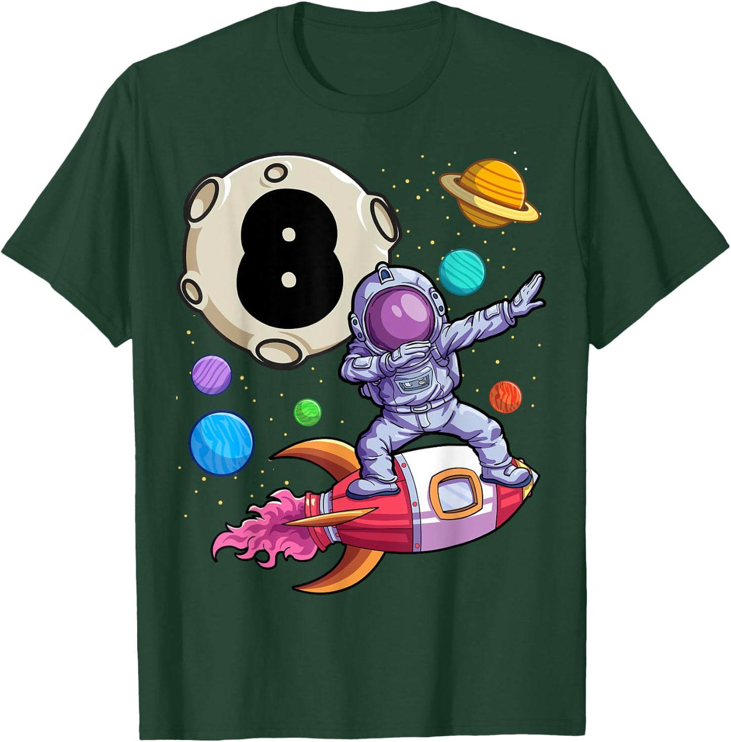 Dabbing Astronaut 8 Yrs Old Birthday Boy Space 8th Birthday T-Shirt - T-Shirt | Forest