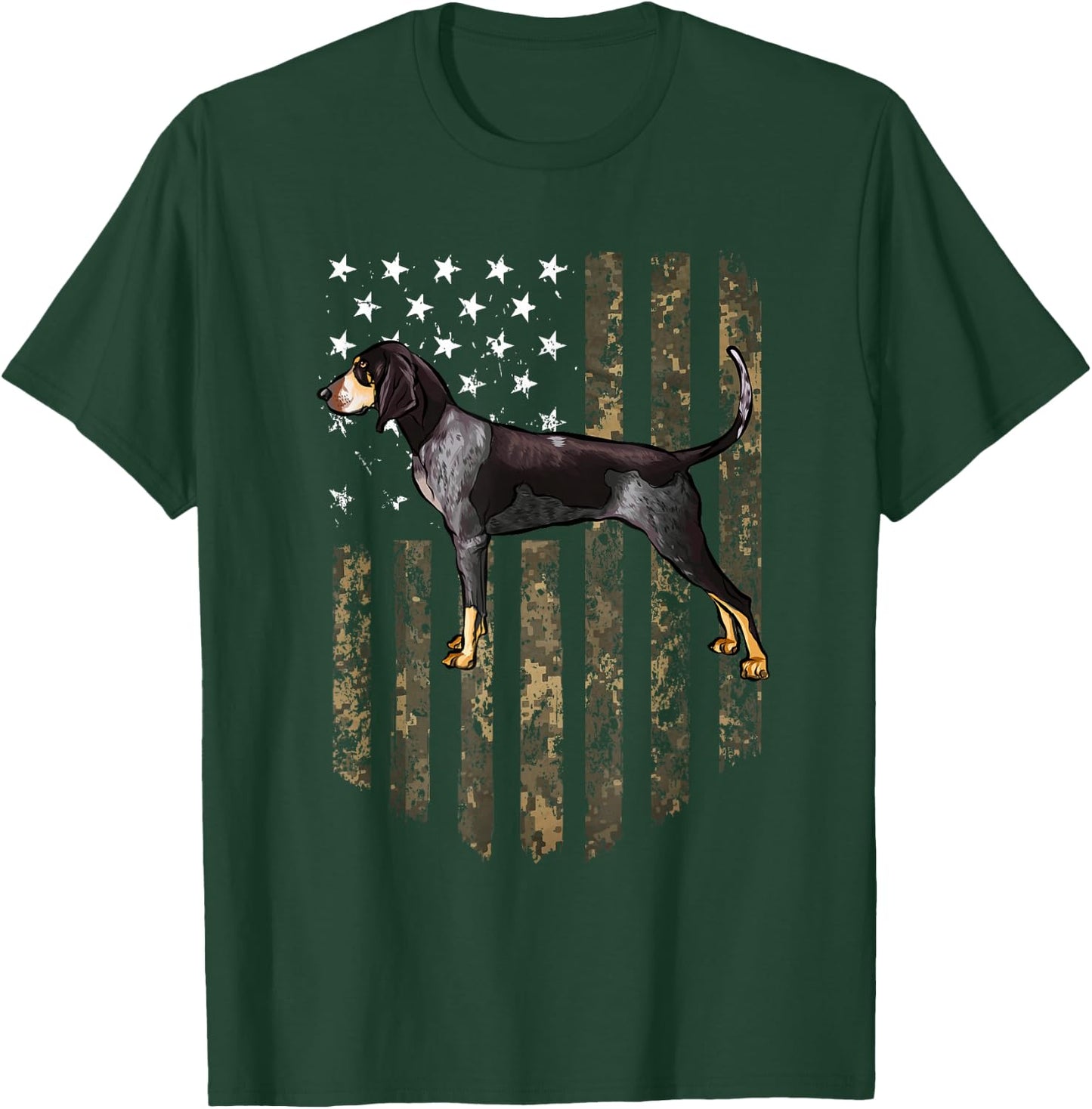 Camo American Flag Bluetick Coonhound 4th of July USA T-Shirt - T-Shirt | Forest