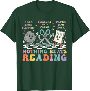 Nothing Beats Reading Rock Paper Scissors Funny Book Lover T-Shirt - T-Shirt | Forest