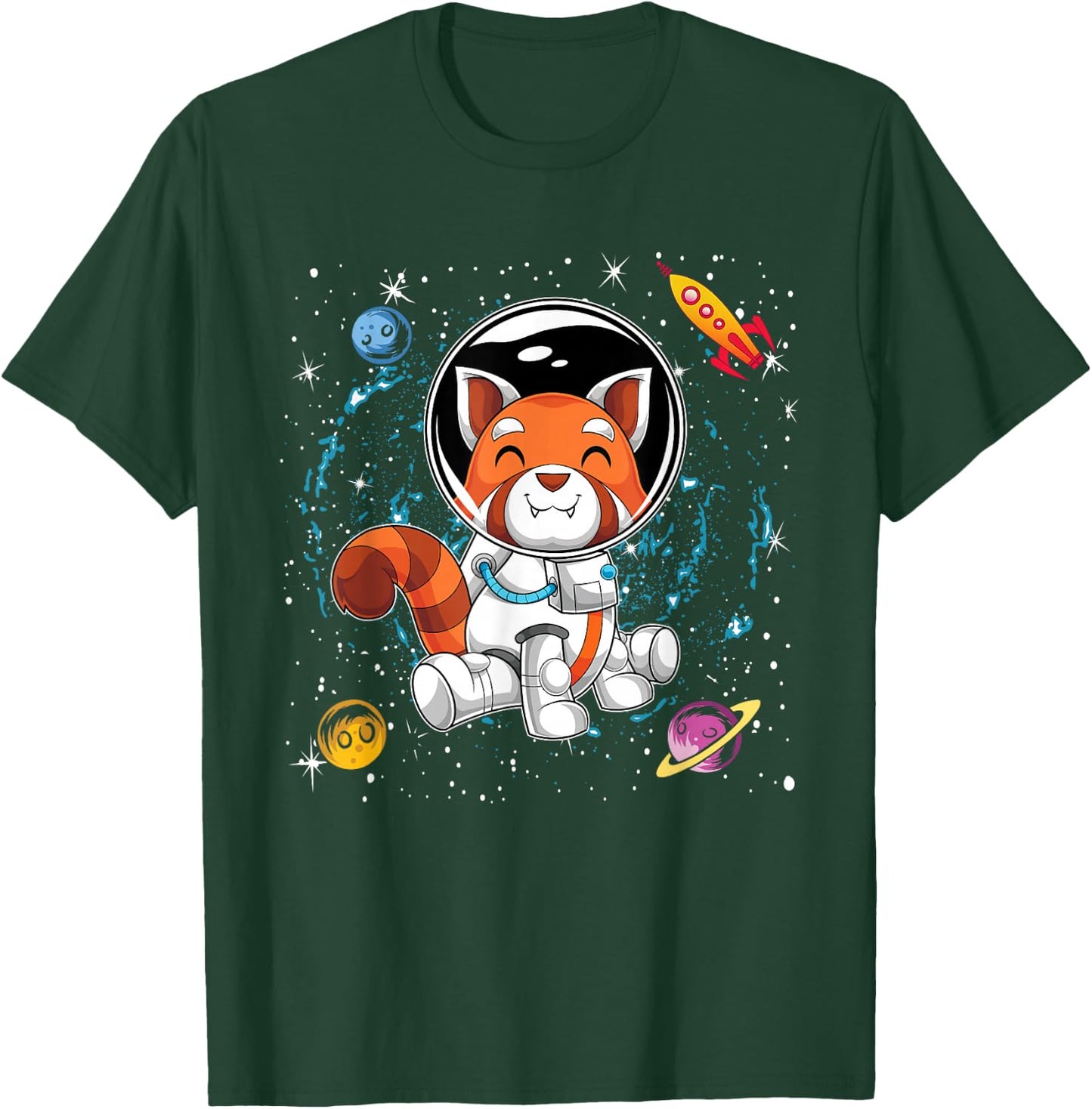 Red Panda Space Scientist Animal Rocket Planets Astronaut T-Shirt - T-Shirt | Forest