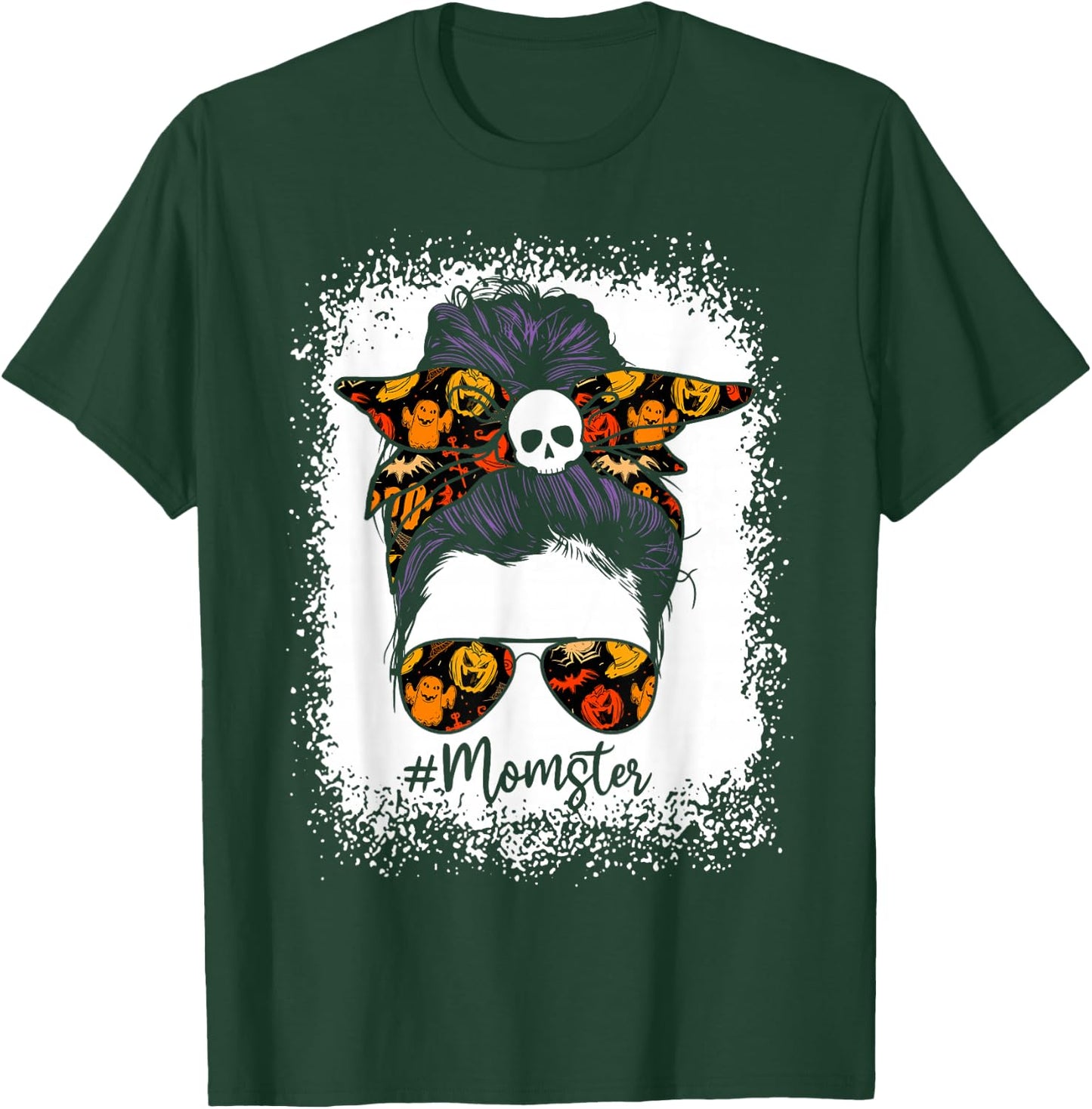 Women Bleached Momster Messy Bun Halloween T-Shirt - T-Shirt | Forest