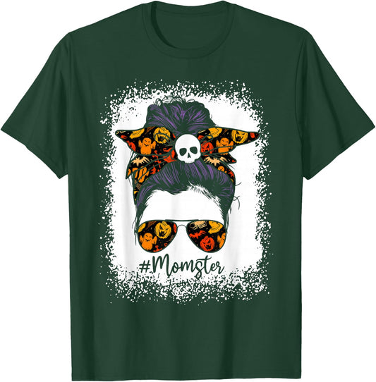 Women Bleached Momster Messy Bun Halloween T-Shirt - T-Shirt | Forest