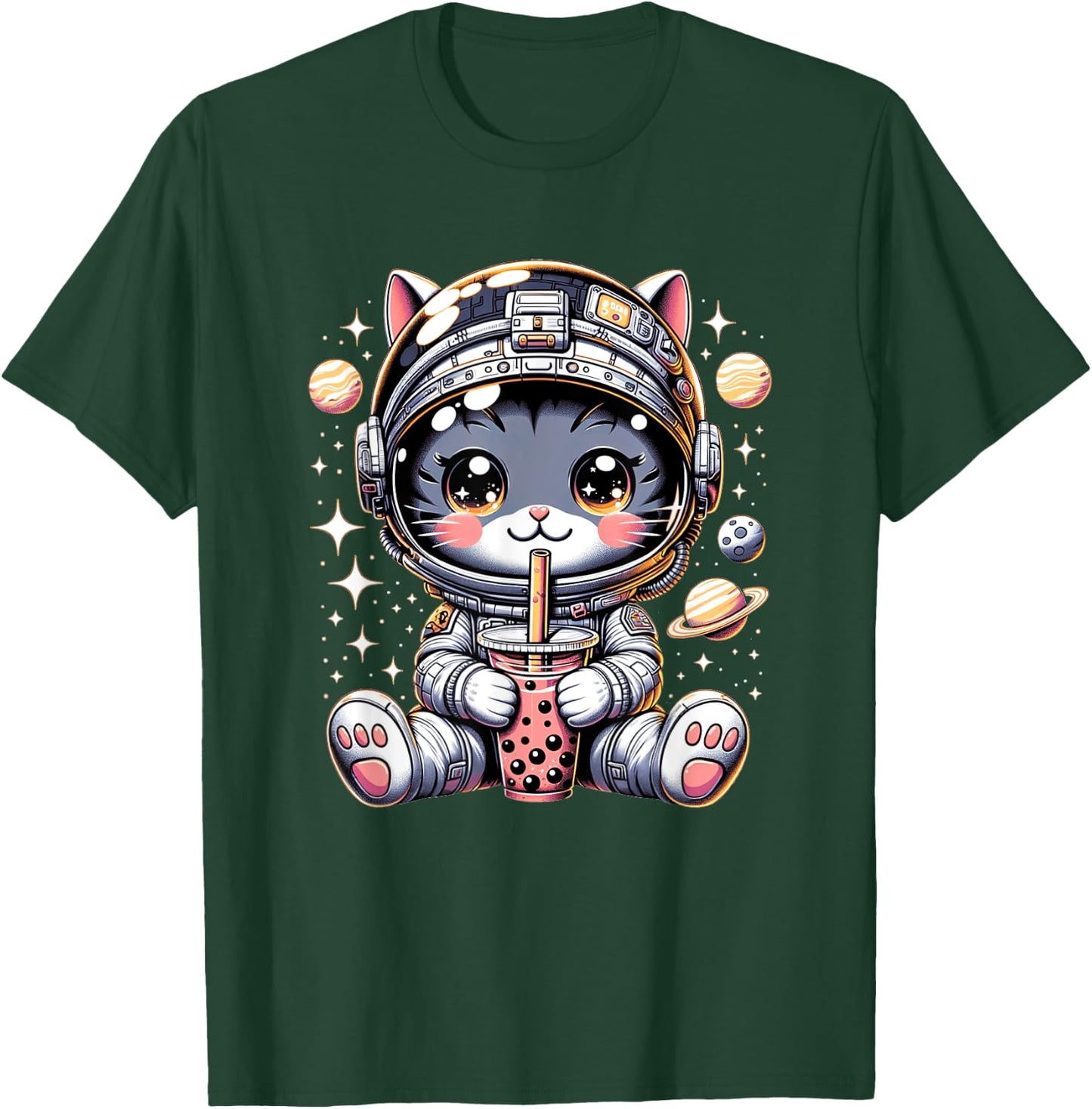Cat in Space Kawaii Cat Girls Anime Astronaut Bubble Tea T-Shirt - T-Shirt | Forest