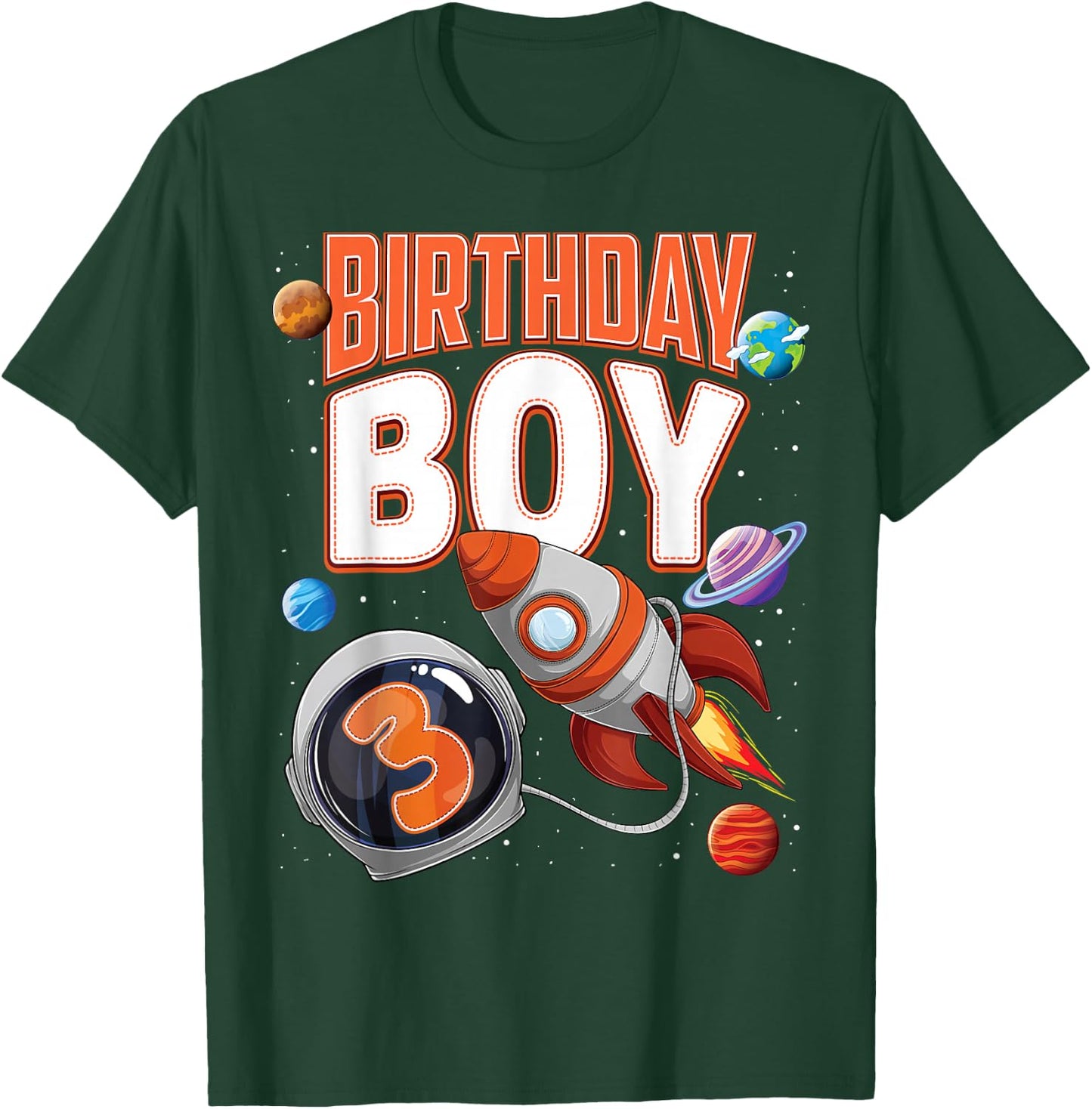 3 Year Old Spaceship Boy 3rd Birthday Space Shuttle Rocket T-Shirt - T-Shirt | Forest
