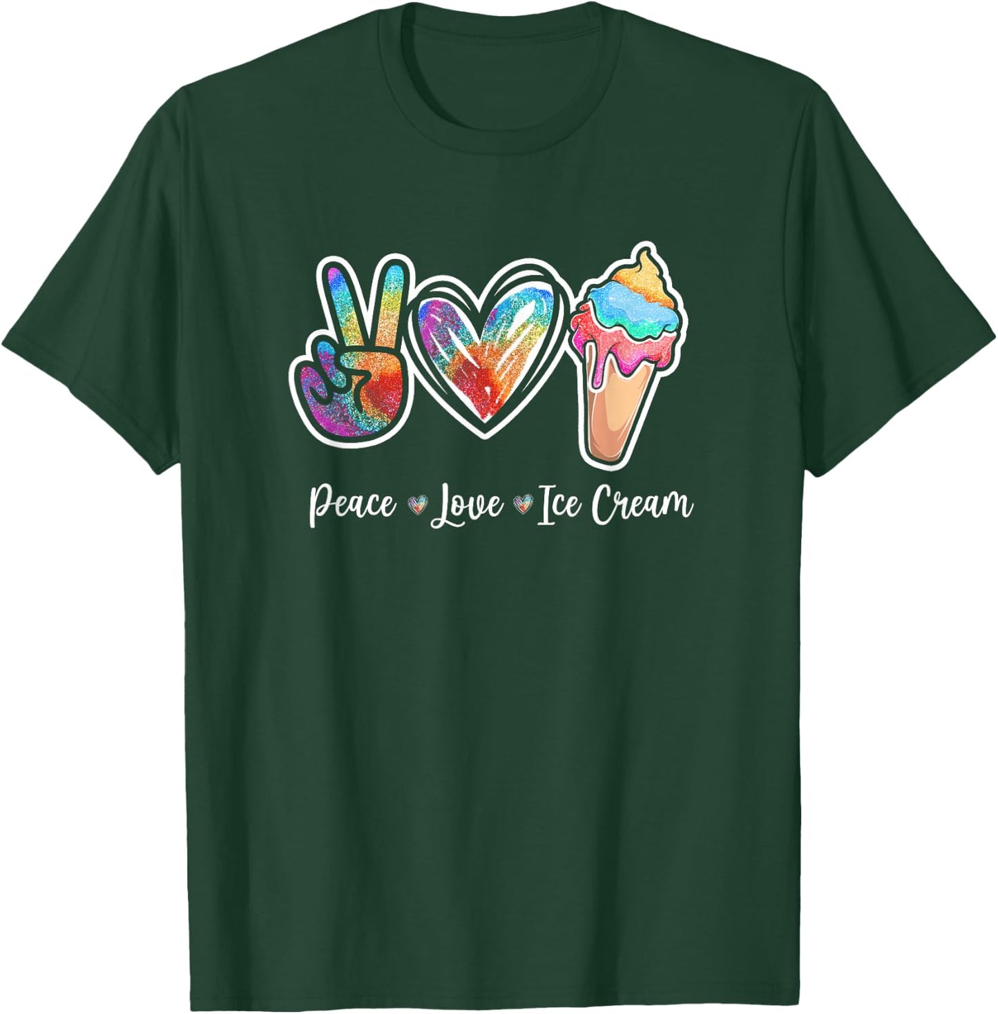 Peace Love Ice Cream Cute for Girls Teens Women Small T-Shirt - T-Shirt | Forest