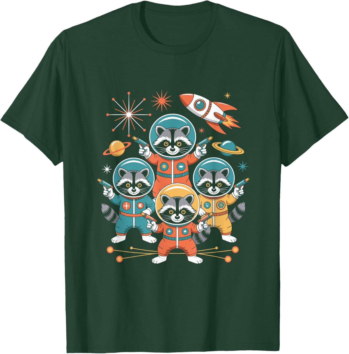 Space Raccoon Astronaut Squad Cosmic Rocket Galaxy Raccoon T-Shirt - T-Shirt | Forest