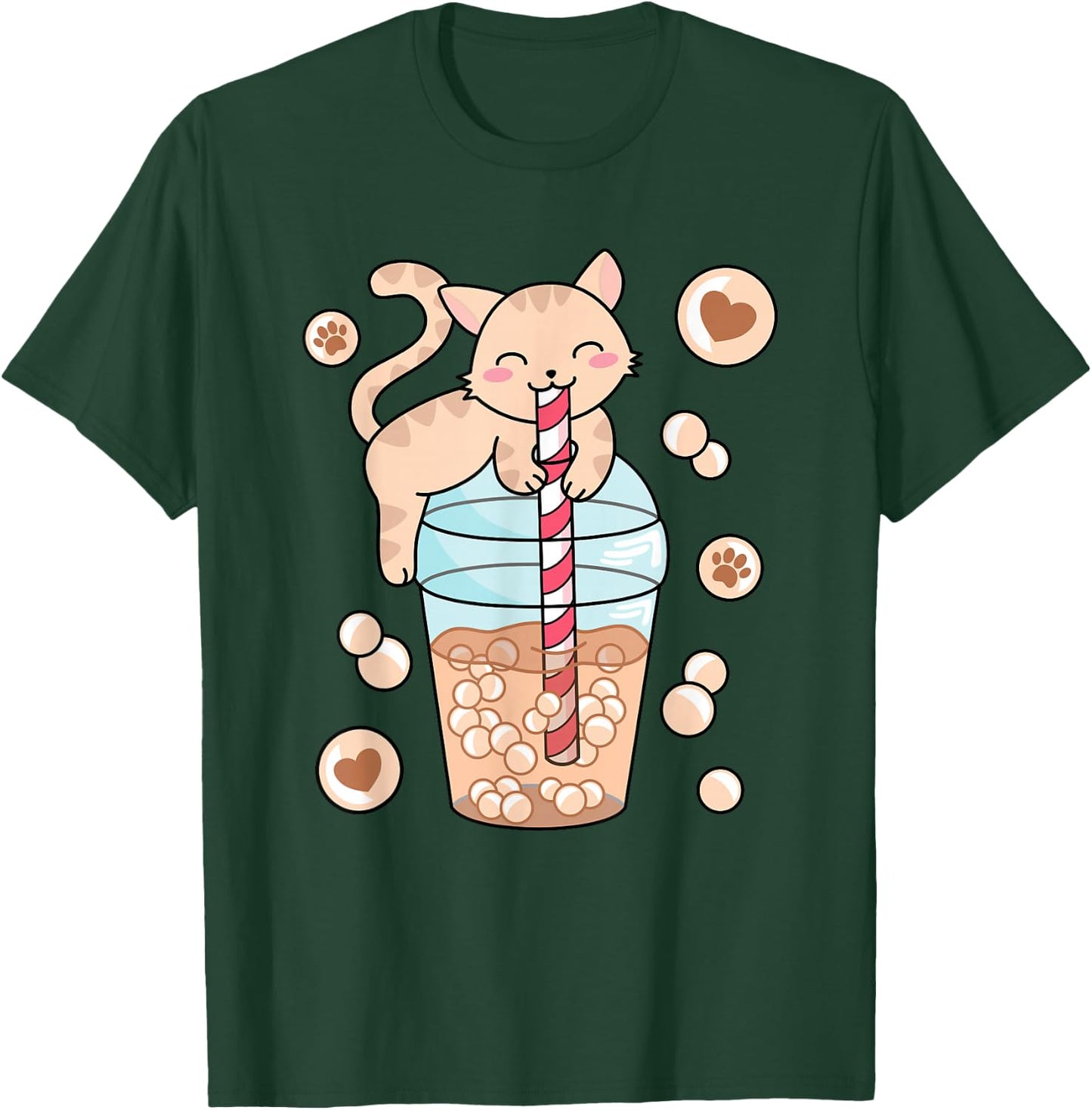 Japanese Anime Cat Kawaii Bubble Tea Women Girls Kids T-Shirt - T-Shirt | Forest