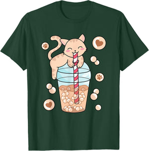 Japanese Anime Cat Kawaii Bubble Tea Women Girls Kids T-Shirt - T-Shirt | Forest