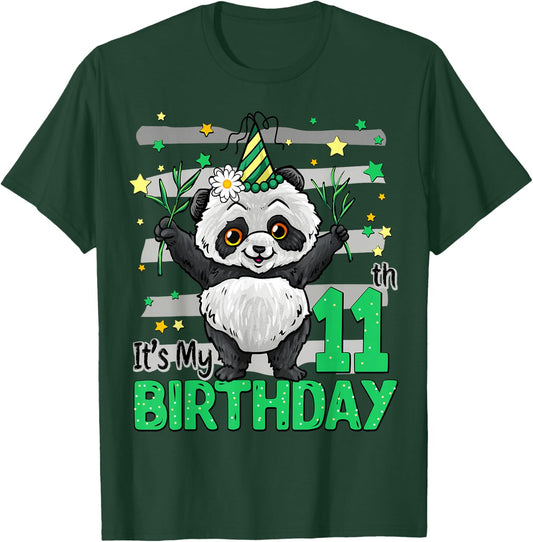 11 Year Old Panda 11th Birthday Girl Boy Panda Birthday T-Shirt - T-Shirt | Forest