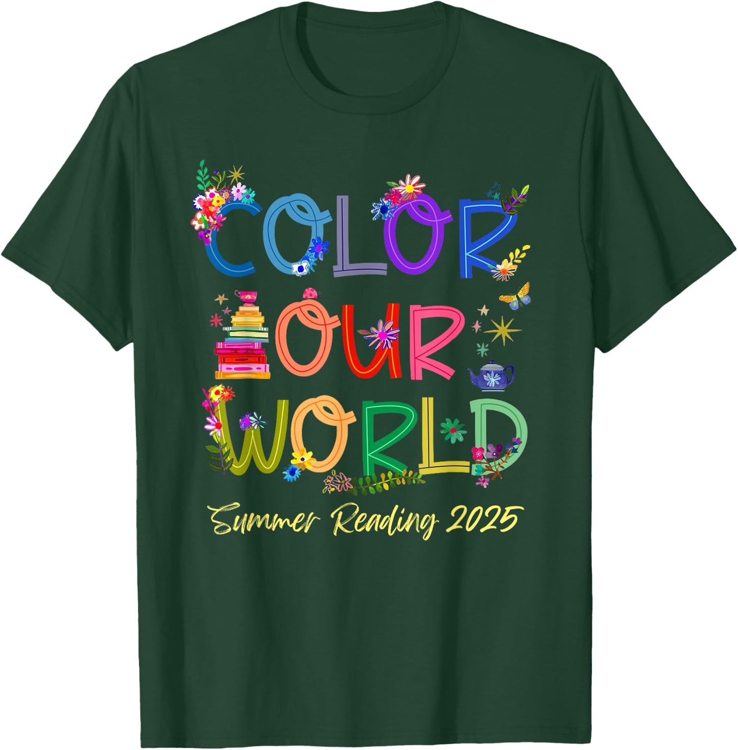 Color Our World Summer Reading 2025 Boho Wildflower Book T-Shirt - T-Shirt | Forest