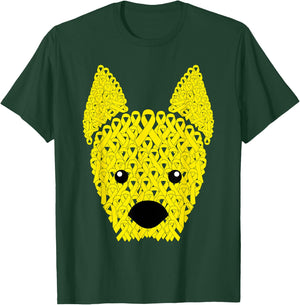 Yellow Ribbon Dog Face Sarcoma Bone Cancer Awareness Warrior T-Shirt - T-Shirt | Forest