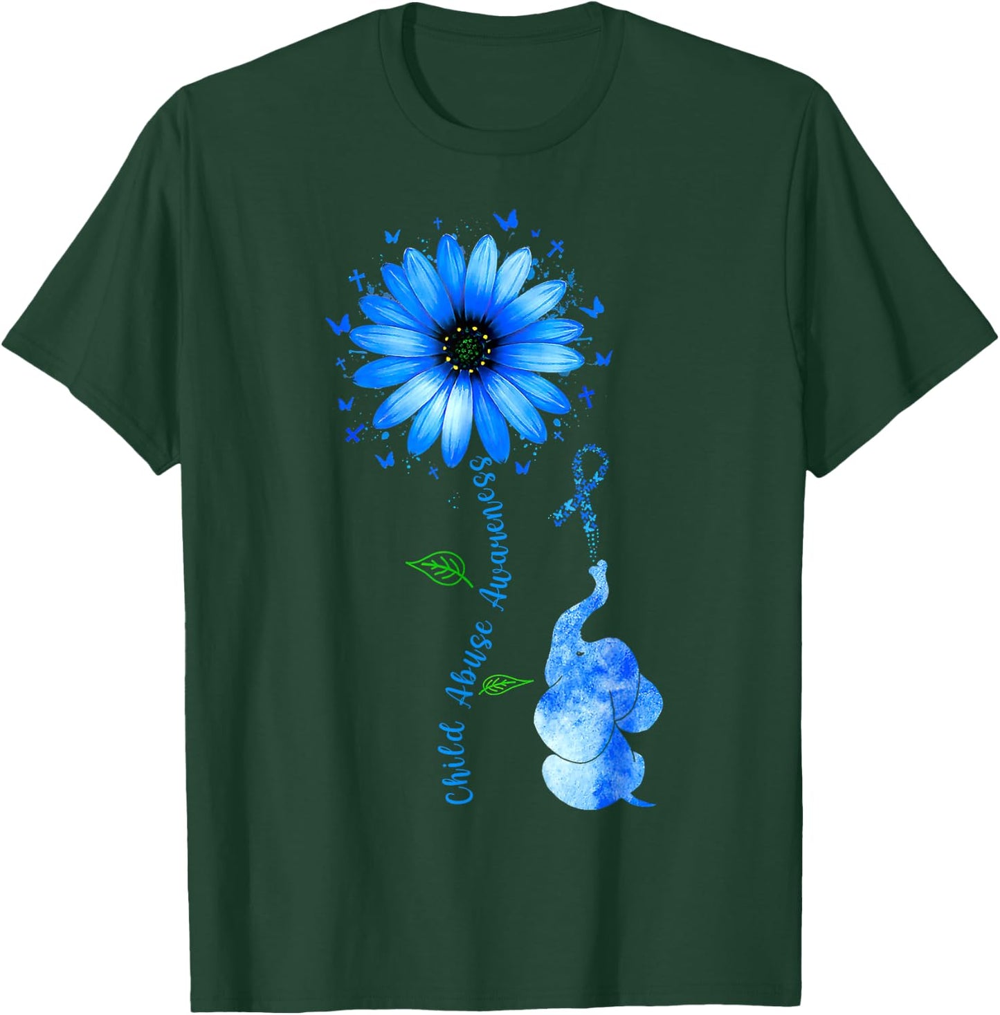 Child Abuse Awareness Sunflower Light Blue Ribbon Elephant T-Shirt - T-Shirt | Forest