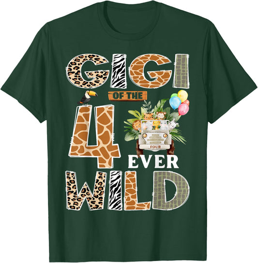 Gigi of The Four Ever Wild Safari 4th Birthday Boy Matching T-Shirt - T-Shirt | Forest