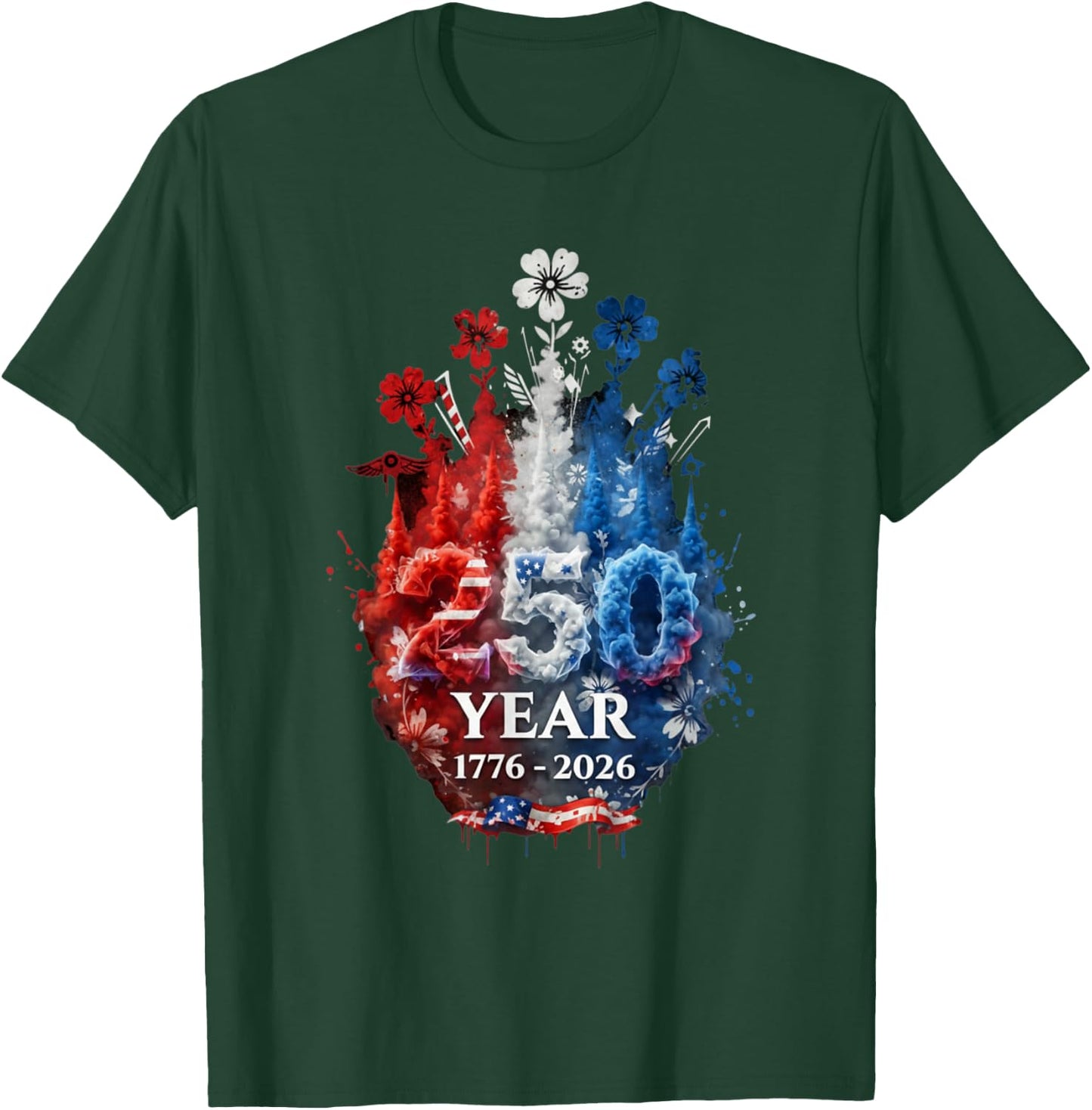 Patriotic 250th Anniversary 4th of July America USA Flag T-Shirt - T-Shirt | Forest