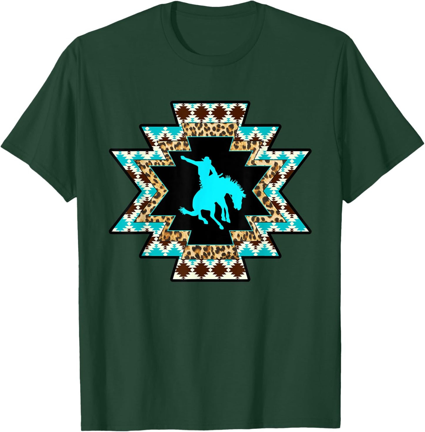 Cowgirl Rodeo Girl Horse Girl Serape Aztec print Turquoise T-Shirt - T-Shirt | Forest