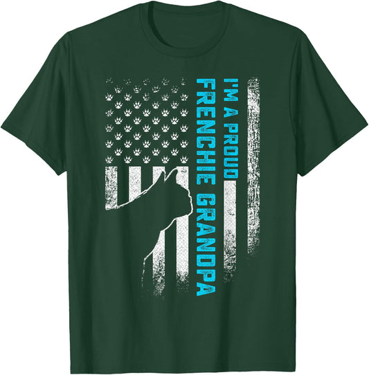 Vintage USA Flag I'm A Proud French Bulldog Grandpa Frenchie T-Shirt - T-Shirt | Forest