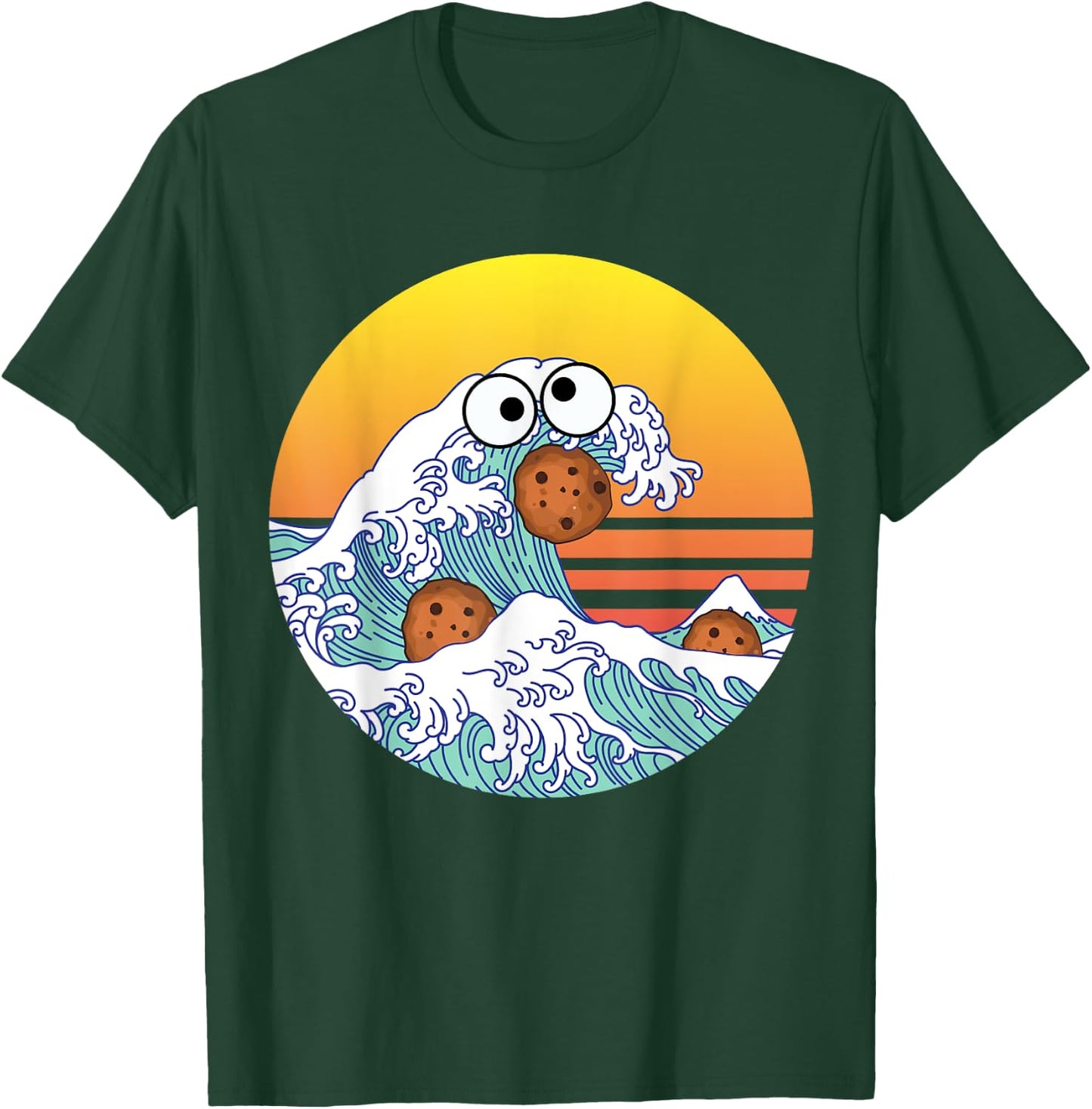 Retro Great Wave Monster Eating Cookies Funny Cookie Wave T-Shirt - T-Shirt | Forest