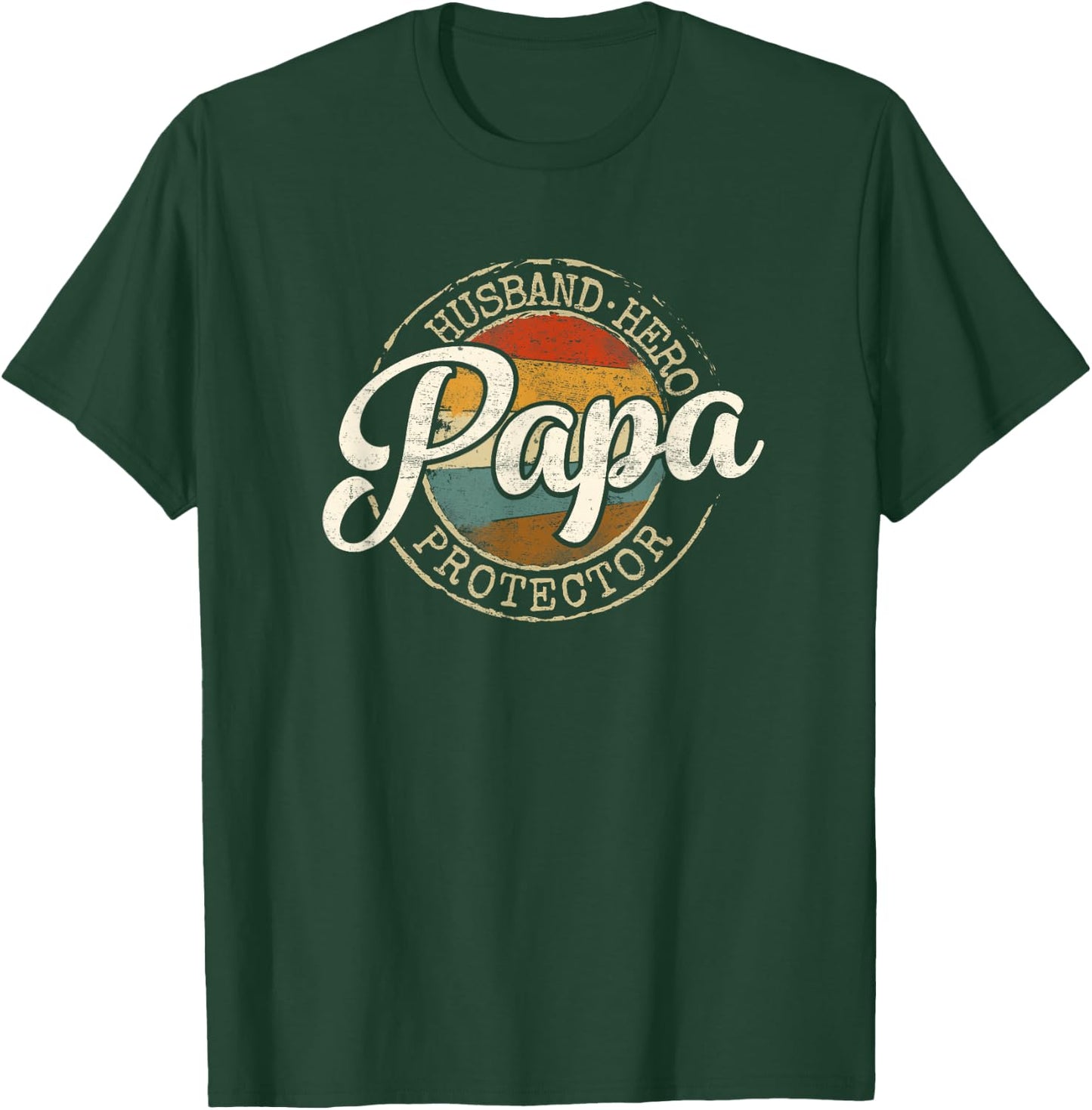 Husband Hero Papa Protector Vintage Stamp Fathers Day Dad T-Shirt - T-Shirt | Forest