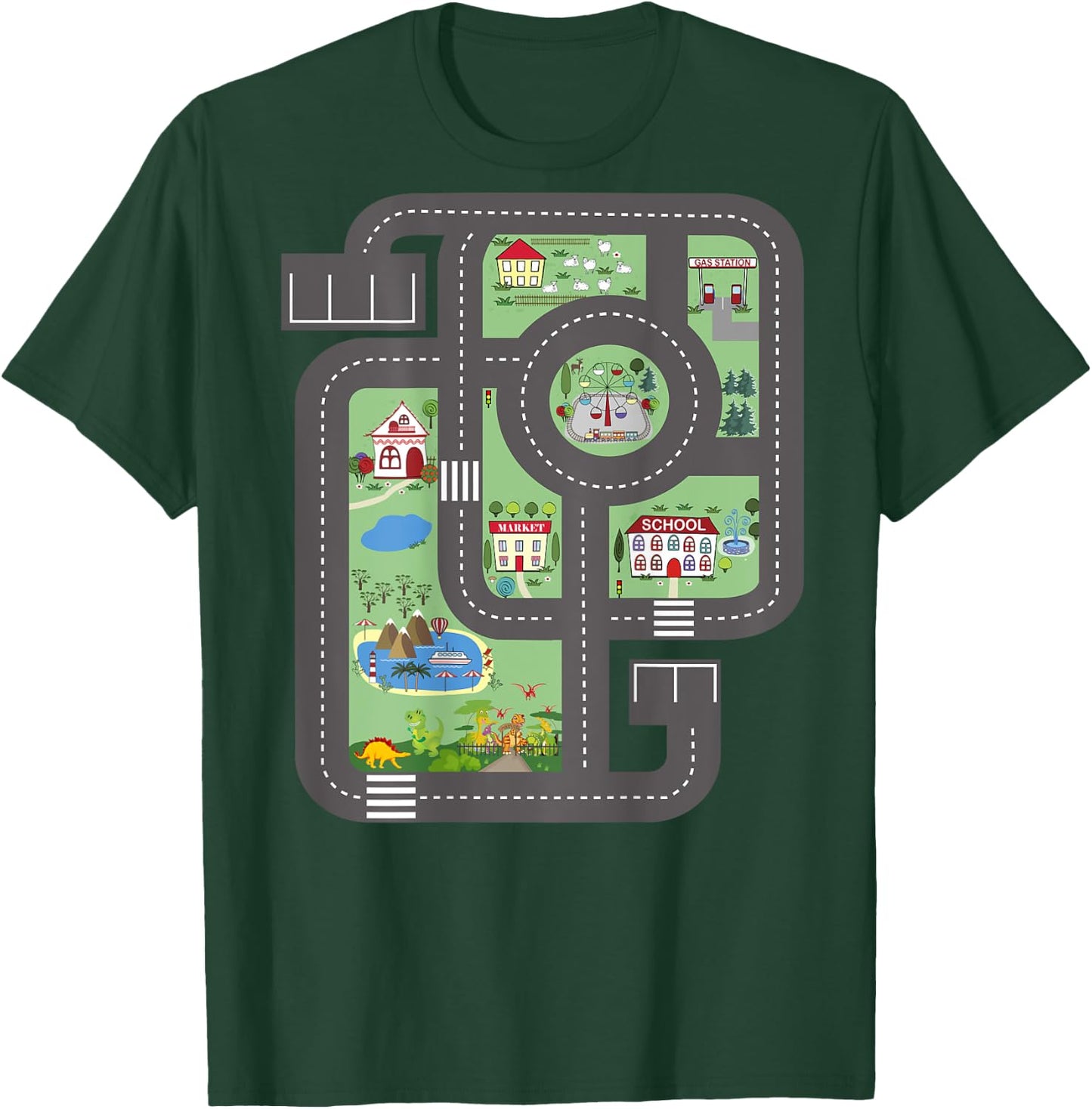 Cool Play Mat Race Car Track On Dad Shirt with Dinosaurs T-Shirt - T-Shirt | Forest