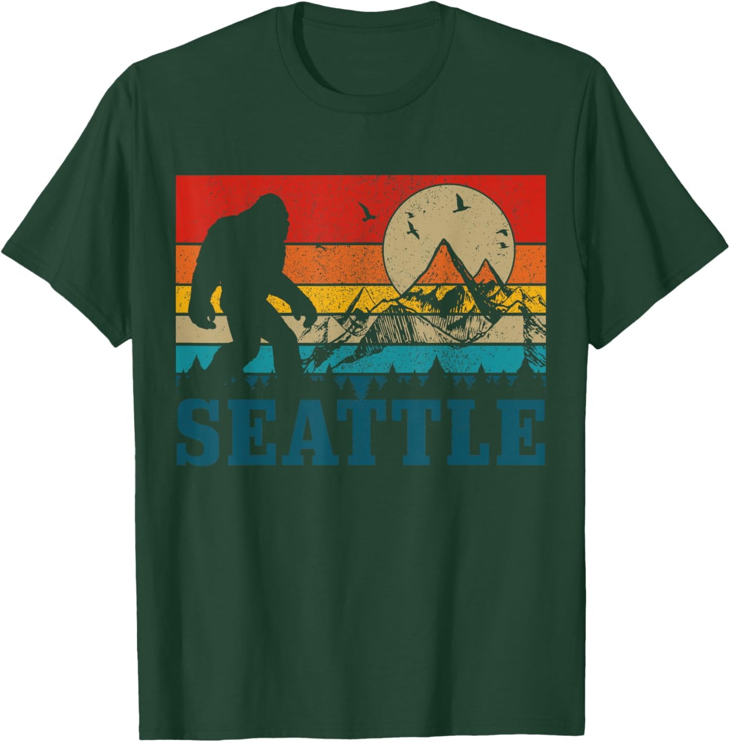 Seattle Washington Bigfoot Vintage Mountains Funny Gift T-Shirt - T-Shirt | Forest