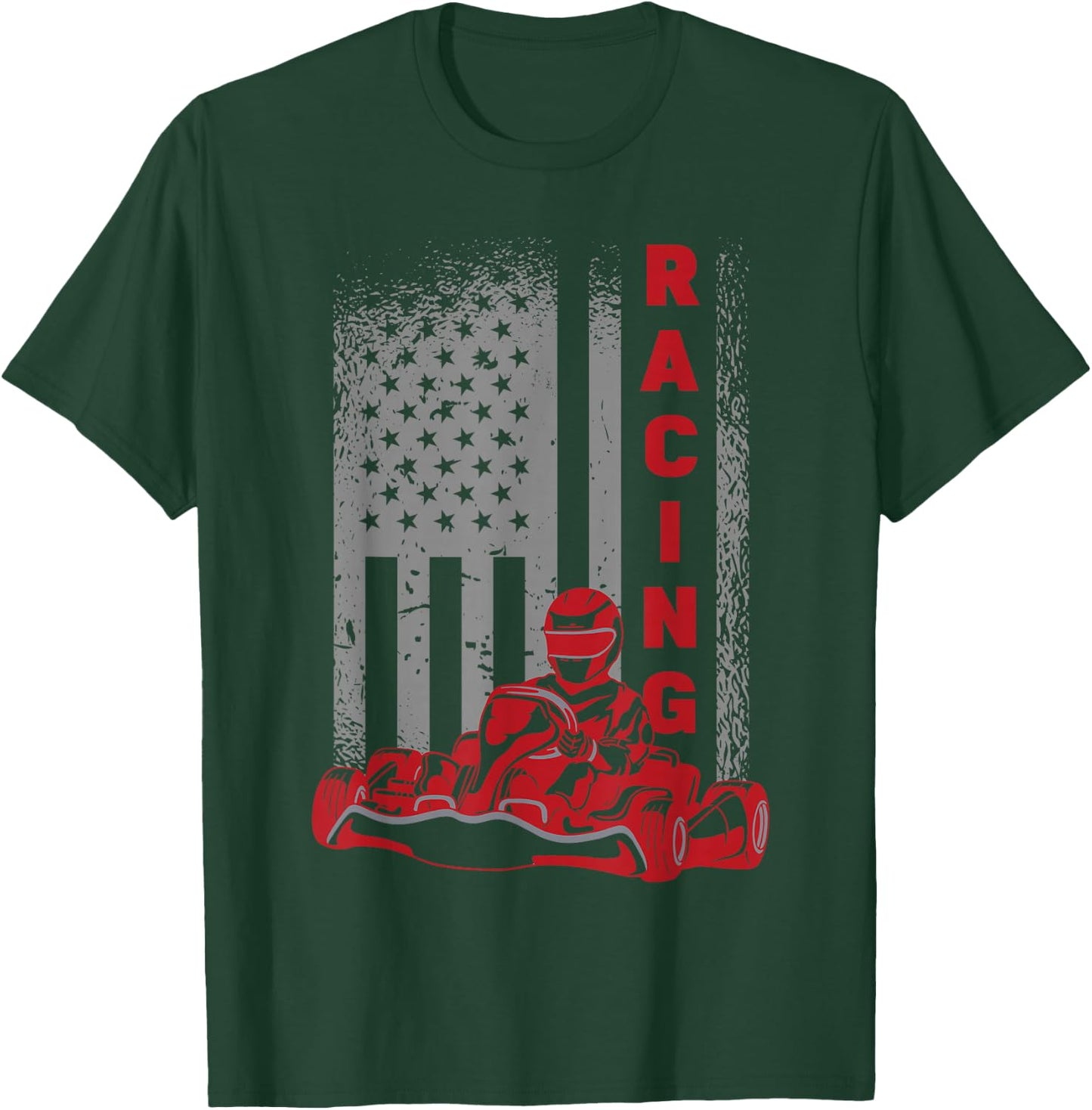 Vintage American Go Kart Racing with USA Flag T-Shirt - T-Shirt | Forest