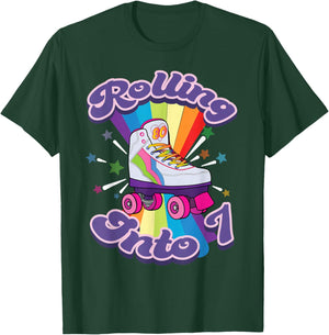 Roller Skating 7 Years Old 7th Birthday Girl Skate 80's Gift T-Shirt - T-Shirt | Forest