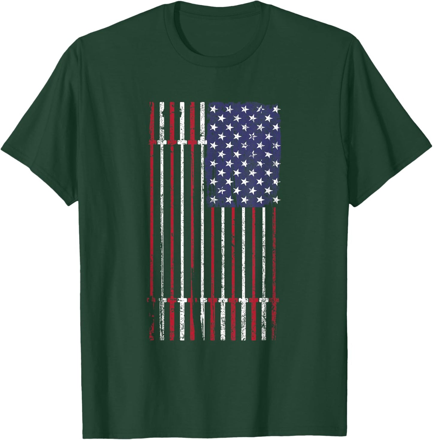 USA Flag Barbell Men T-Shirt - T-Shirt | Forest