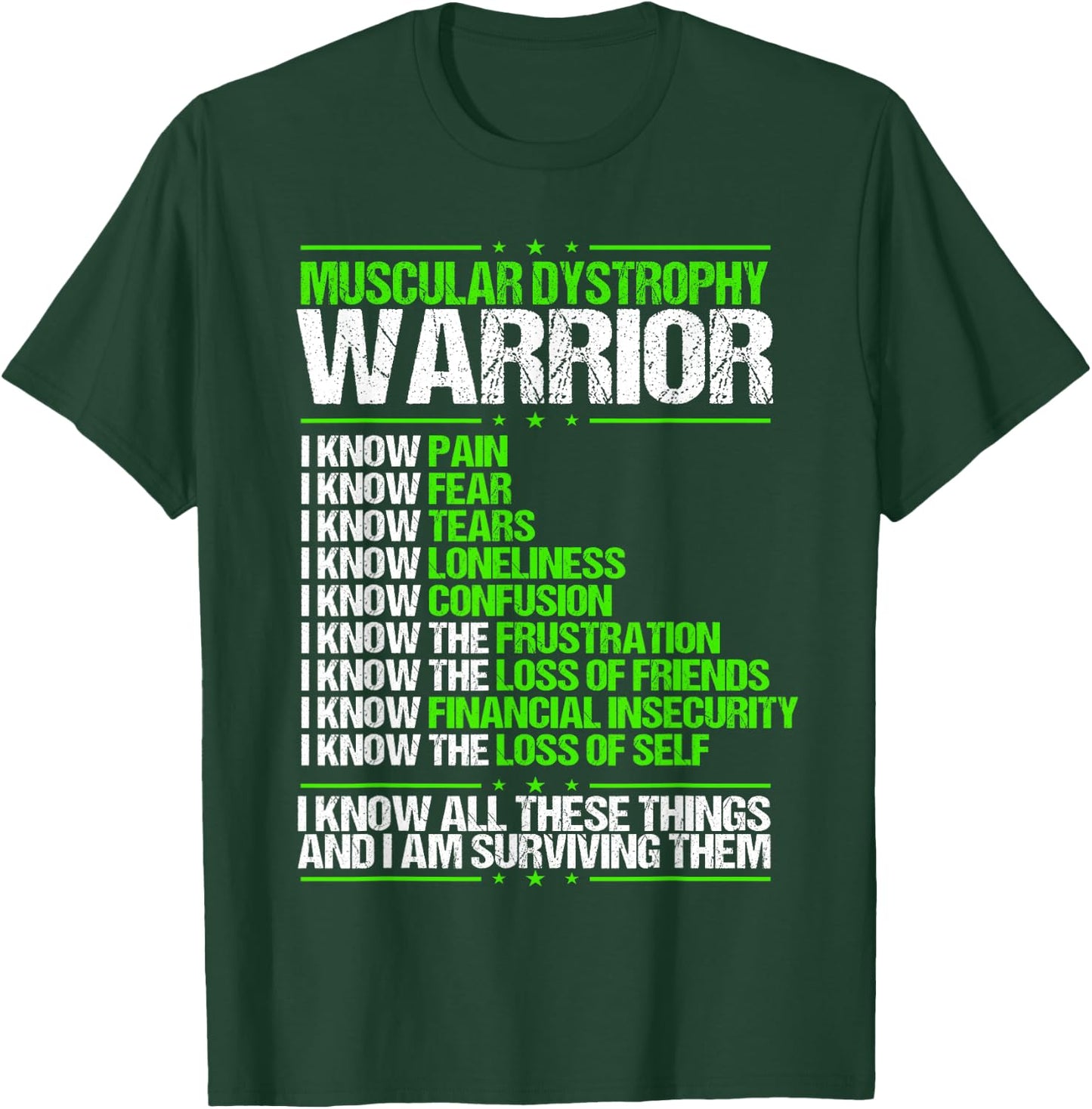 Muscular Dystrophy Awareness Pain Survivor Green Ribbon T-Shirt - T-Shirt | Forest