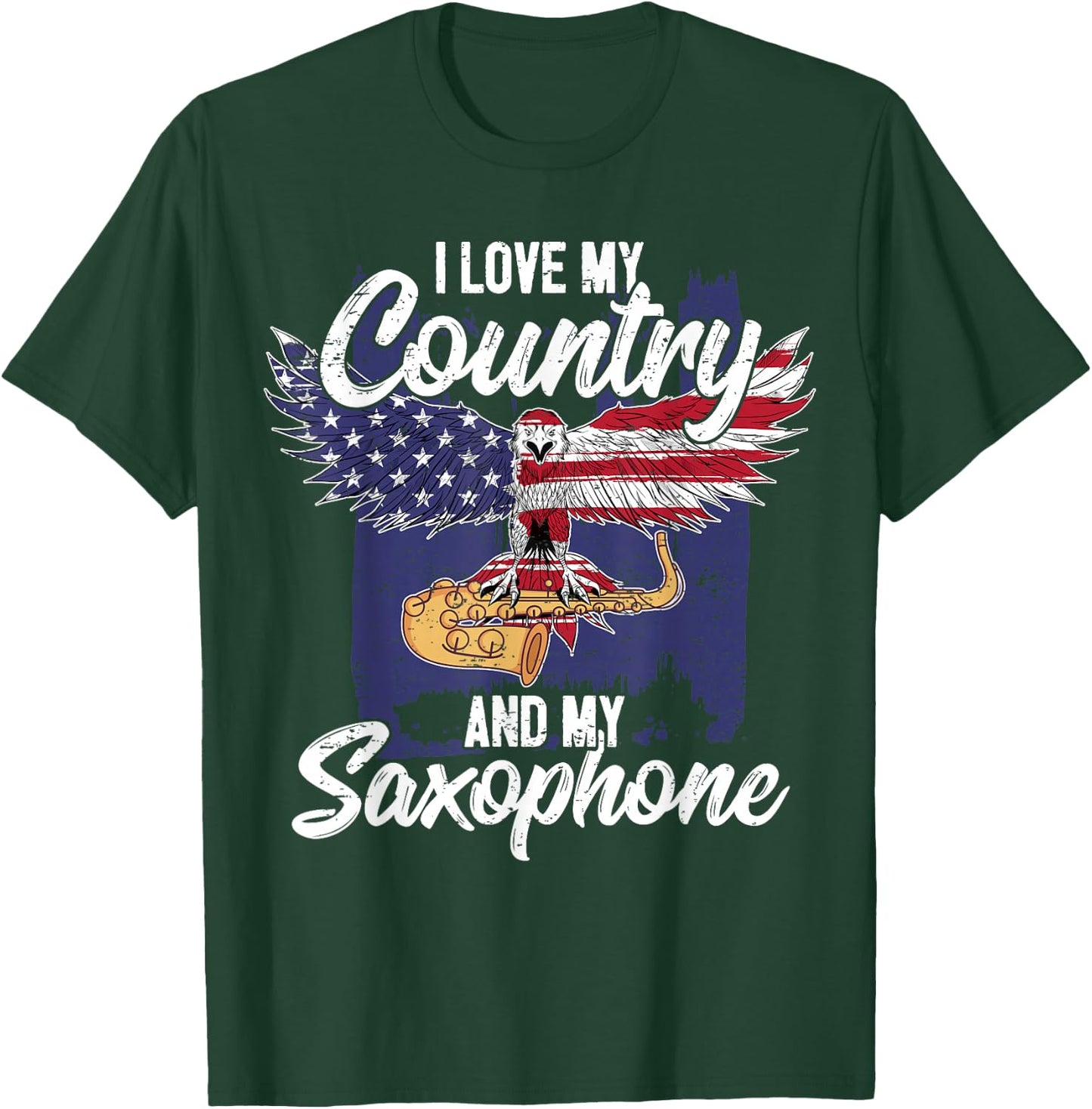 Saxophonist USA Saxophone Player America Eagle Saxophone T-Shirt - T-Shirt | Forest