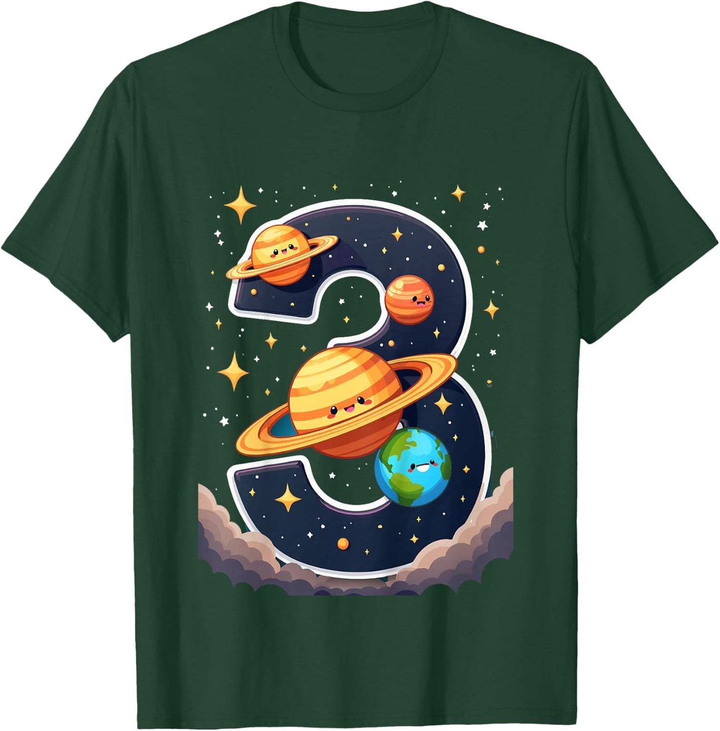 Space Planets Galaxies 3rd Birthday, 3 Years Old Child Bday T-Shirt - T-Shirt | Forest