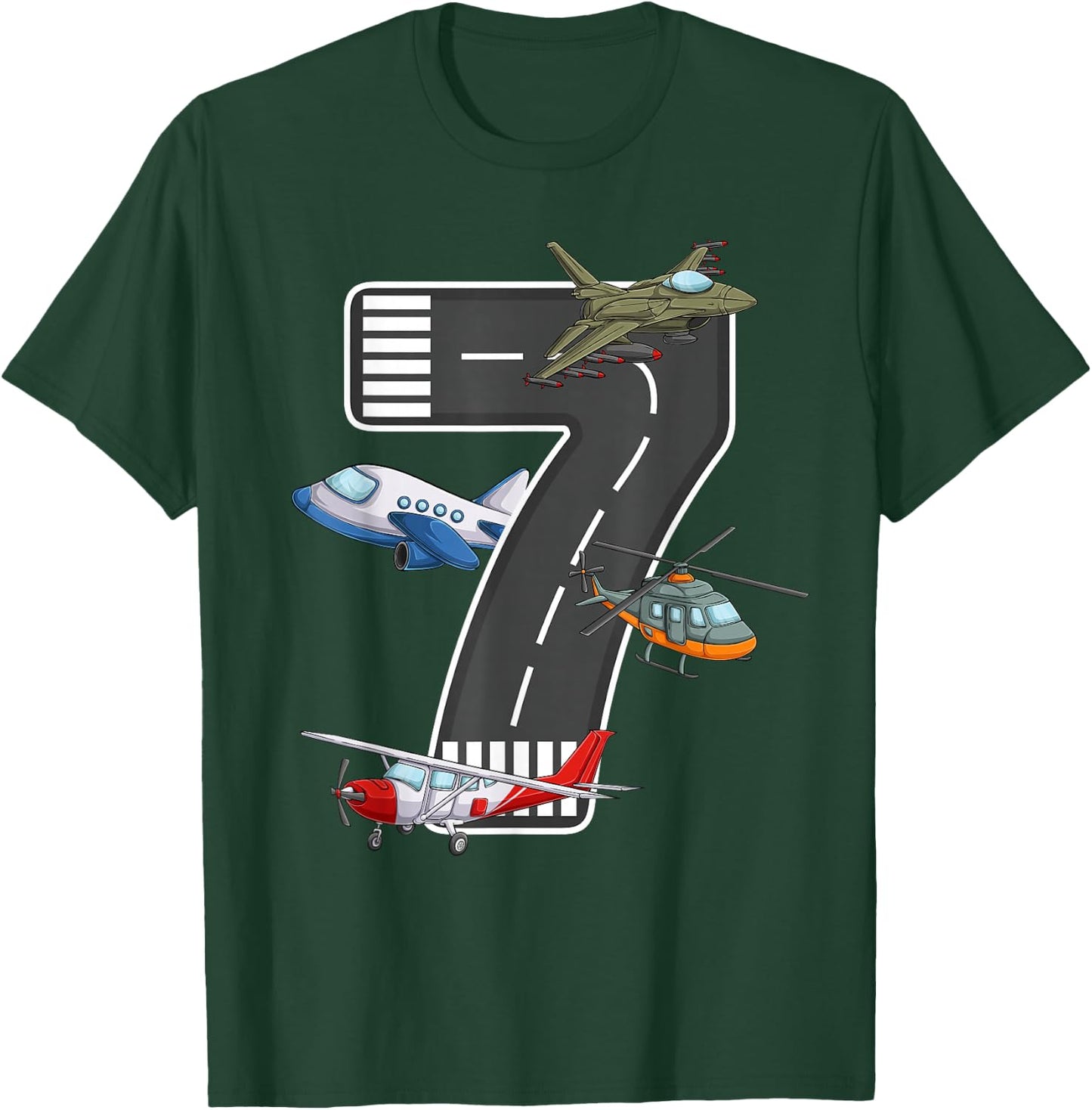 Little Pilot 7th Birthday Party 7 Seven Year Old Airplane T-Shirt - T-Shirt | Forest