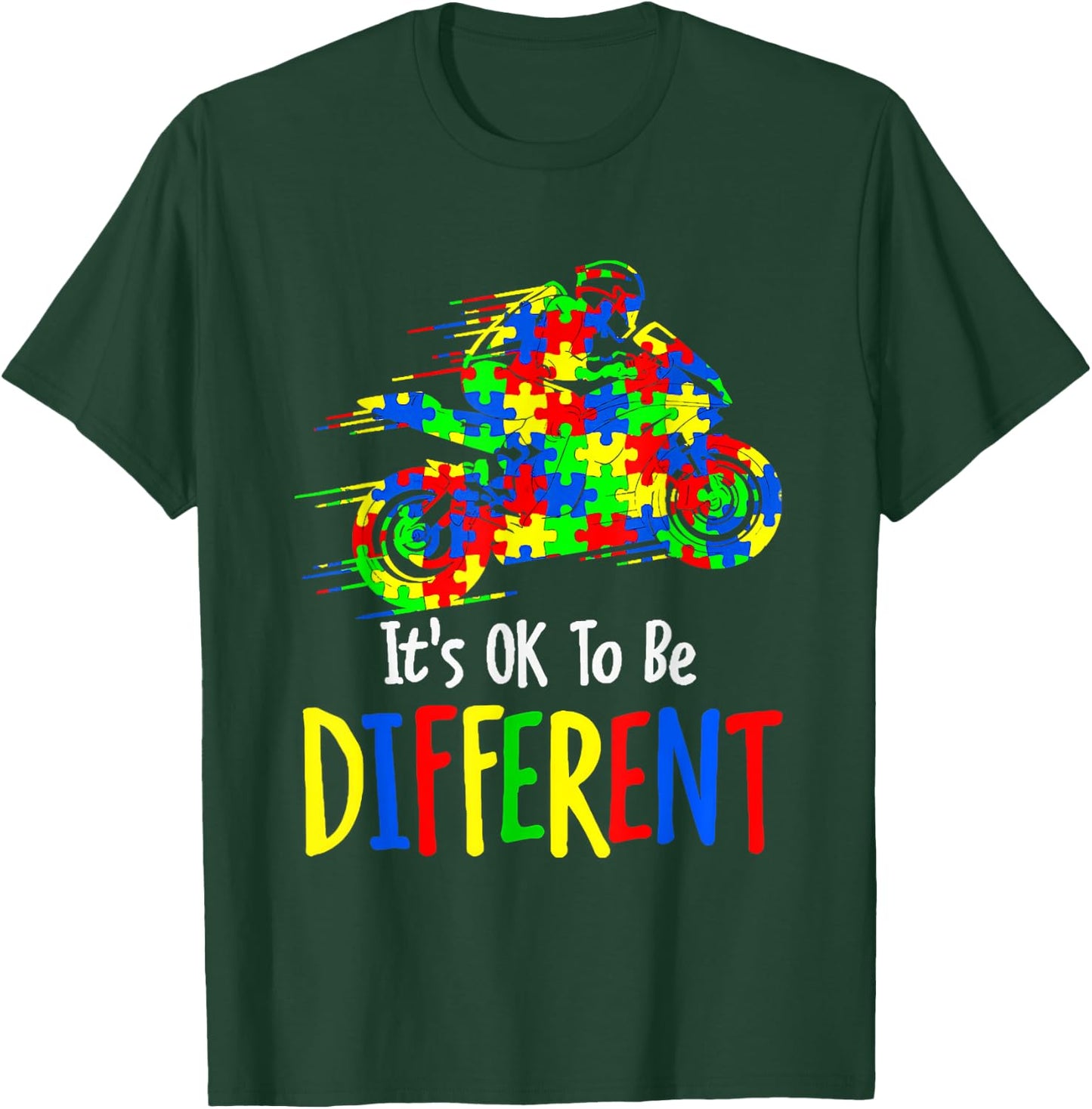 Autism Awareness It's Ok To Be Different Colorful Motorcycle T-Shirt - T-Shirt | Forest