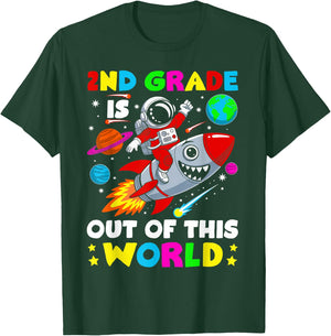 2nd Grade Is out Of This World Space Rocket Planets Teacher T-Shirt - T-Shirt | Forest