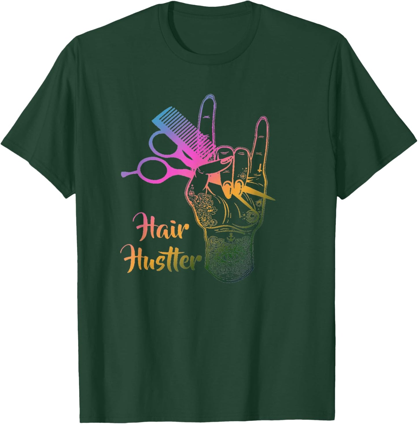 Hair Hustler Funny Hairstylist Barber Salon Stylist T-Shirt - T-Shirt | Forest