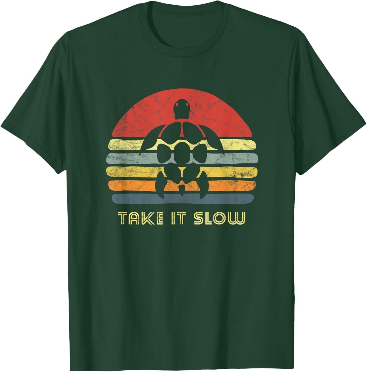 Take It Slow Turtle Retro Sunset Design Women Kids T-Shirt - T-Shirt | Forest