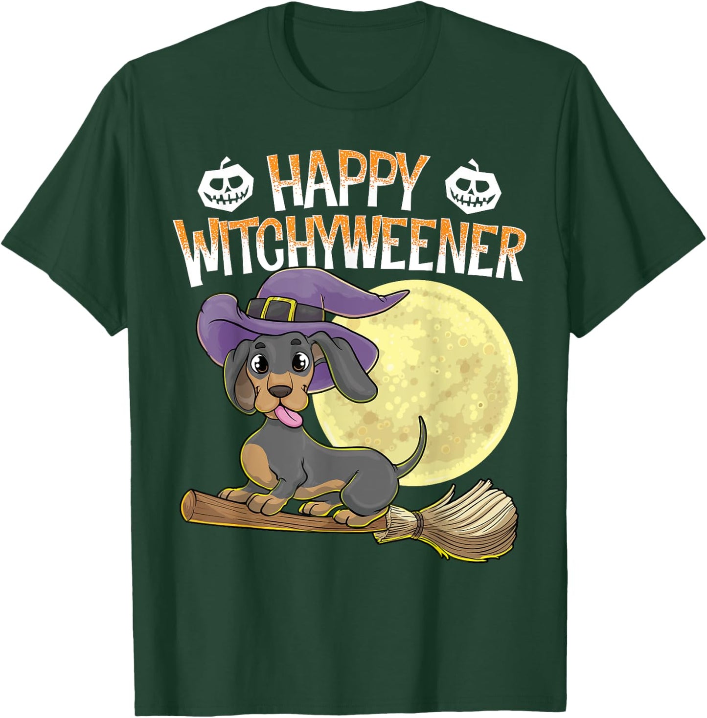 Happy Witchyweener Halloween Dachshund Witch Wiener Dog Men Women Kids T-Shirt - T-Shirt | Forest